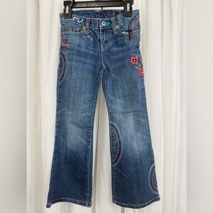 GAP Kids Girls Size 6 Regular Embroidered Jeans Floral Rainbow Denim 2000s